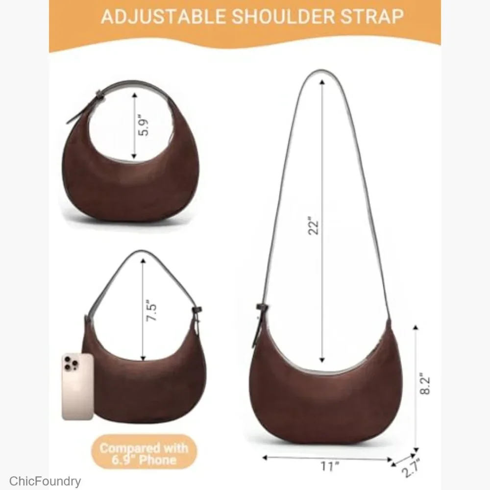 Vintage Suede Hobo Crossbody Bag with Adjustable Strap, 11.2